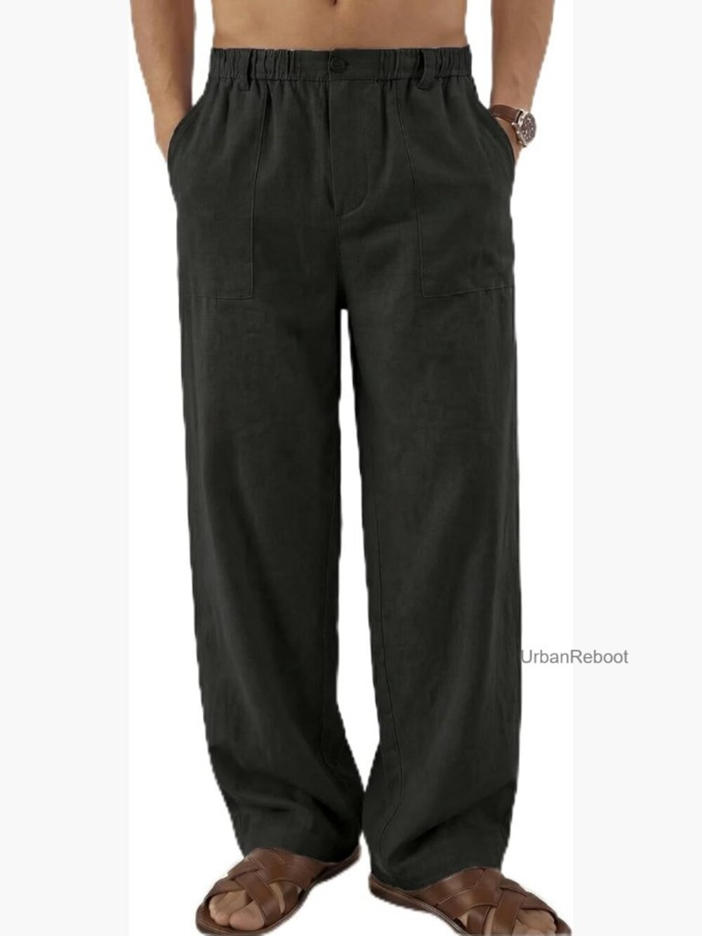 Men's Casual Linen Cotton Elastic Waist Summer Beach Yoga Pants - Picture 1 of 6